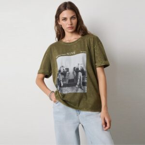Camiseta estampada con pedrería